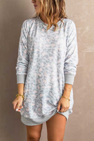 Leopard Print Long Sleeve Sweatshirt Dress dd7d6