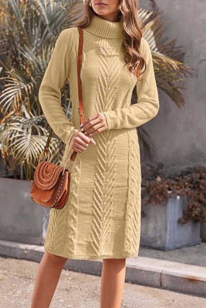 Khaki Hand Knitted High Neck Sweater Dress 4dd7d
