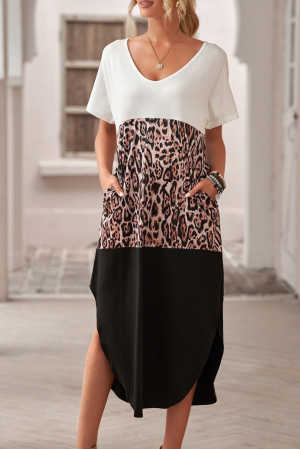 Colorblock Leopard Cotton Blend Casual Maxi T-shirt Dress 87ec5