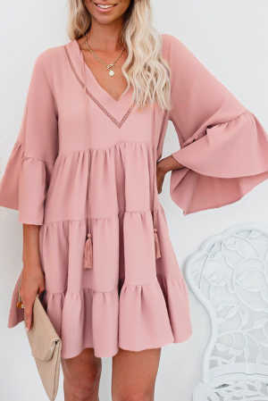 Pink Cotton Tiered Babydoll Tunic Dress 9ae64