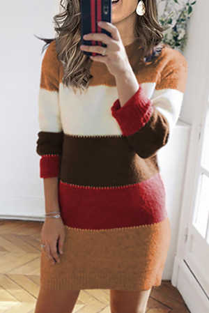 Khaki Color Block Sweater Dress 0d8ce