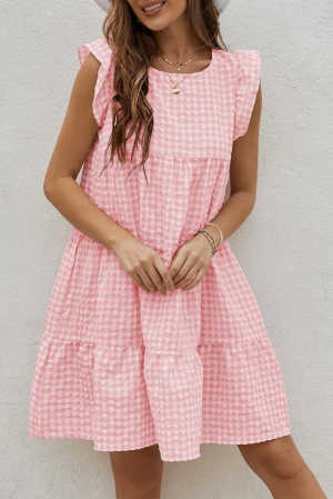 Pink Plaid Ruffled Mini Dress f4d9c