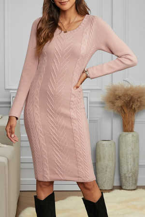 Pink Womens Hand Knitted Sweater Dress ca455