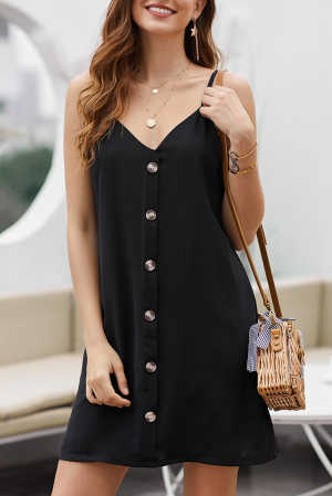 Black Buttoned Slip Dress ac647